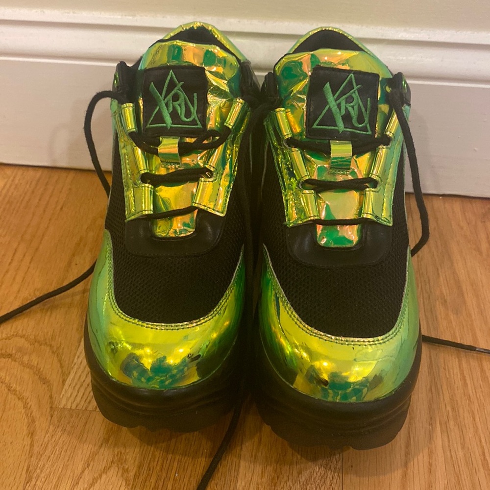 Y.R.U. Matrixx Platform Sneakers - black and green holographic